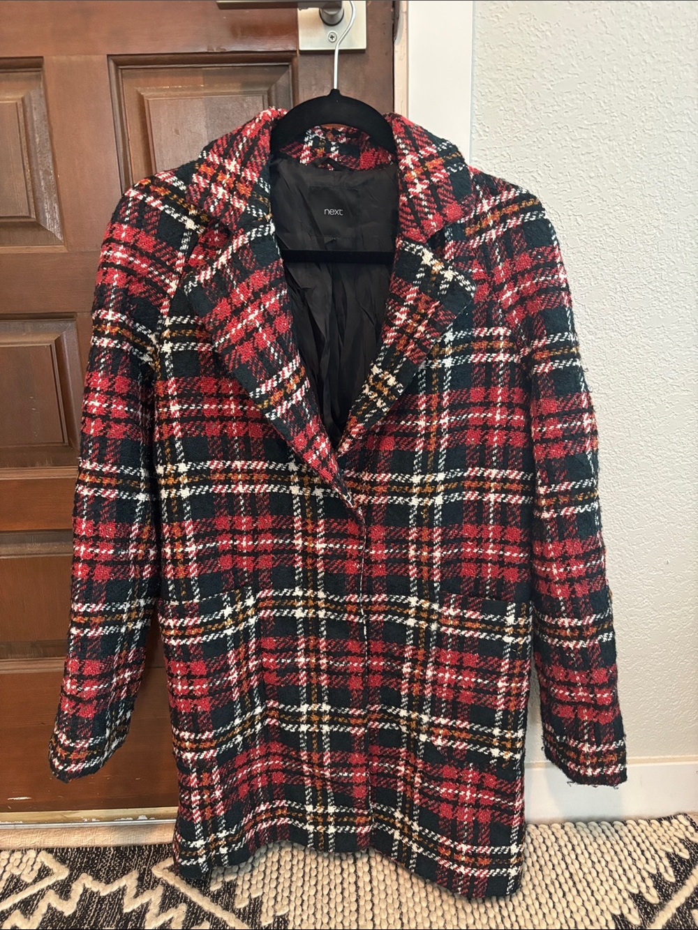 next Red Black Plaid Pea Coat